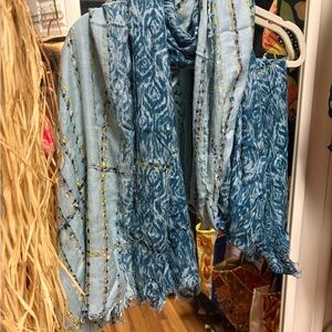 Love Blue and Yellow Patterned Scarf